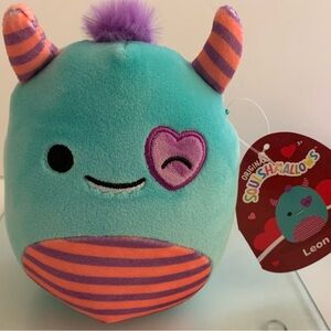 SQUISHMALLOWS LEON The Monster 5” Teal Stripe Tummy Horn Heart Eye NEW NWT